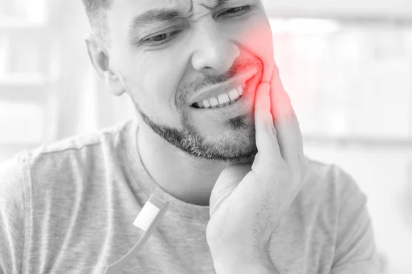 Man Suffering Strong Toothache Home — Stock Photo, Image