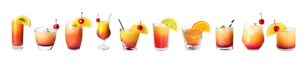 Set Van Tequila Sunrise Cocktails Witte Achtergrond Banner Ontwerp — Stockfoto