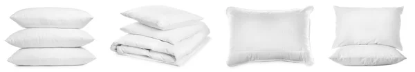 白い背景に異なる柔らかい枕のコラージュ バナーデザイン — ストック写真