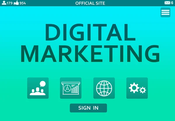 Digitale Marketingstrategie Webpagina Met Verschillende Pictogrammen — Stockfoto