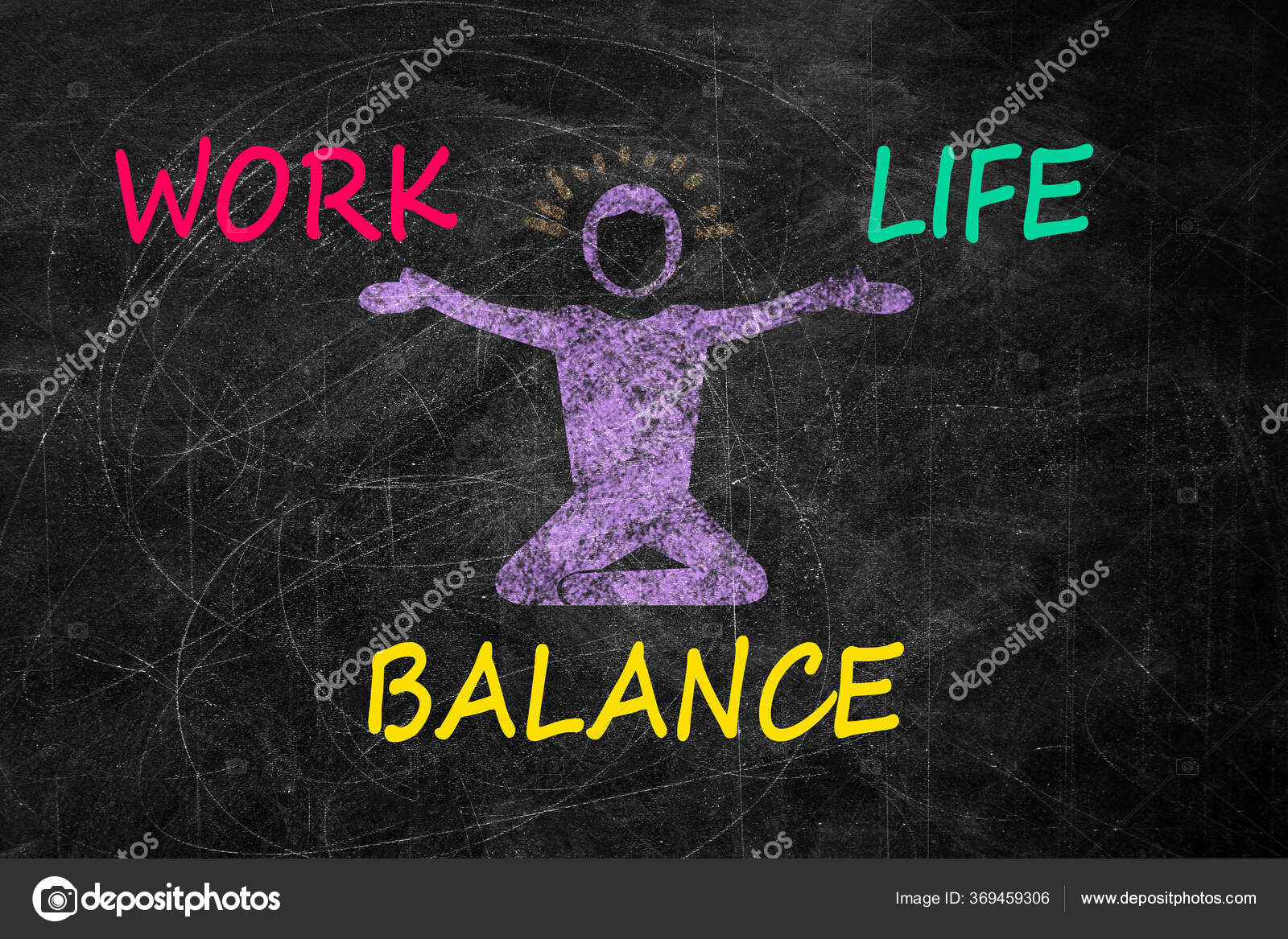 Work Life Balance Concept Drawing Happy Human Figure Words Chalkboard ...