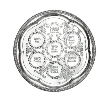 Empty Passover Seder plate (keara) isolated on white, top view. Pesah celebration clipart