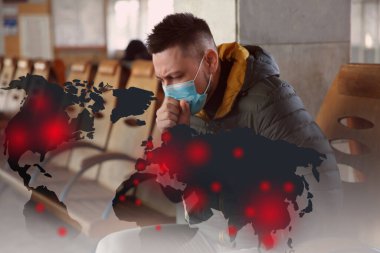 İçeride tıbbi maske takan bir adam. Tehlikeli bir virüs.