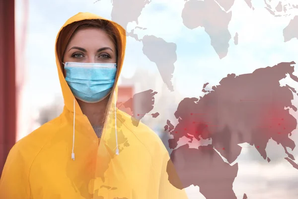 Женщина Медицинской Маске Городской Улице Опасный Вирус — стоковое фото