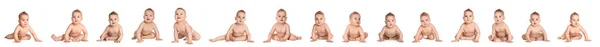 Collage Cute Little Baby White Background Banner Design — Stock Photo, Image