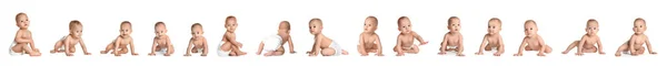 Beyaz Arka Planda Küçük Şirin Bebek Kolajı Pankart Tasarımı — Stok fotoğraf