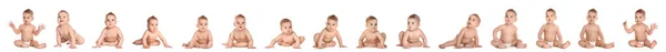 Collage Cute Little Baby White Background Banner Design — Stock Photo, Image