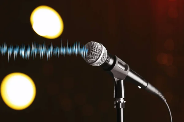 Микрофон Радиоволна Темном Фоне Эффект Боке — стоковое фото