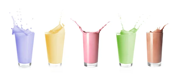 Set Delicious Protein Shakes White Background Banner Design — Stock Photo, Image