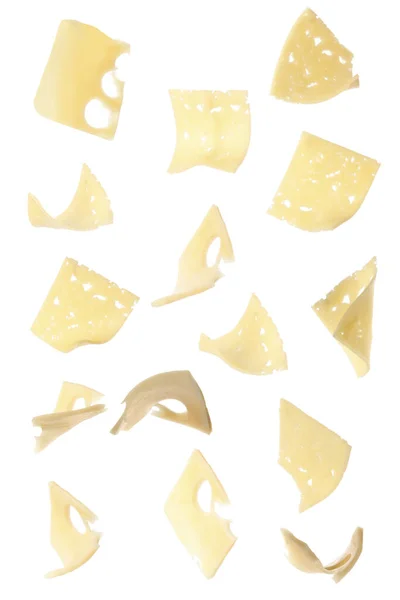 Collage Met Plakjes Kaas Witte Achtergrond — Stockfoto
