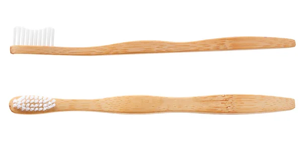 Beyaz Arkaplanda Yumuşak Kılları Olan Bambu Diş Fırçaları — Stok fotoğraf