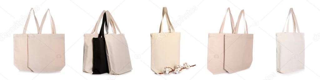 Set of eco bags on white background. Banner design