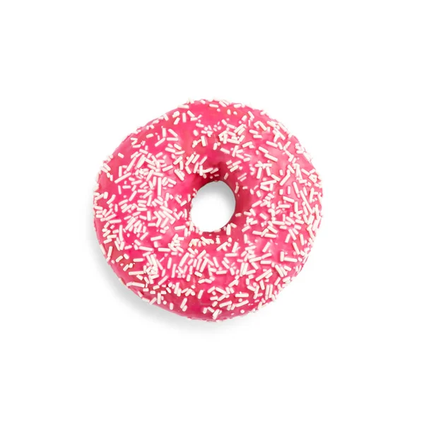 Doce Delicioso Donut Vitrificado Fundo Branco Vista Superior — Fotografia de Stock