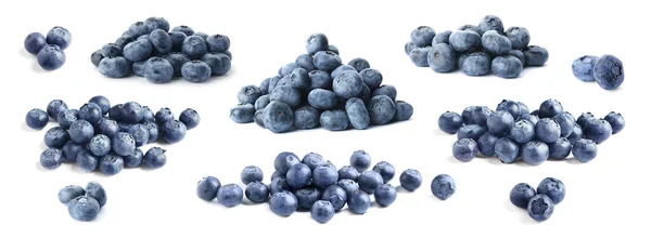 Set Tasty Ripe Blueberries White Background Banner Design — Stock Photo, Image