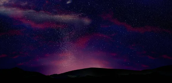 Paisaje Montaña Hermoso Cielo Estrellado Por Noche Diseño Banner —  Fotos de Stock