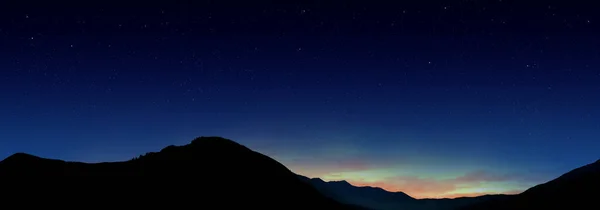 Paisagem Montanha Céu Estrelado Bonito Noite Design Banner — Fotografia de Stock