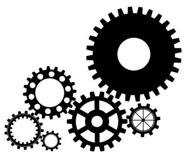 Beyaz arkaplanda dişli mekanizmasının gösterimi