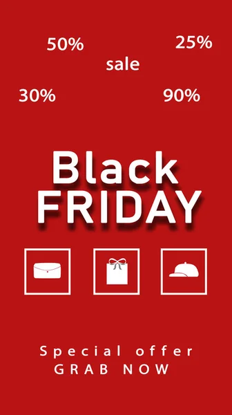 Tekst Black Friday Różne Ikony Zakupów Czerwonym Tle — Zdjęcie stockowe