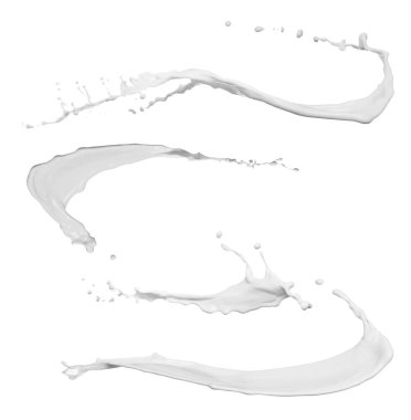 Beyaz arkaplanda soyut süt sıçramaları ile ayarlandı 