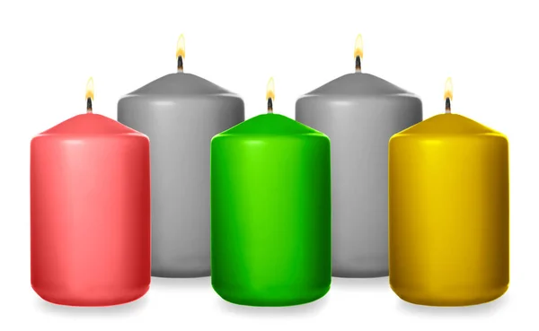 Set Burning Color Candles White Background — Stock Photo, Image