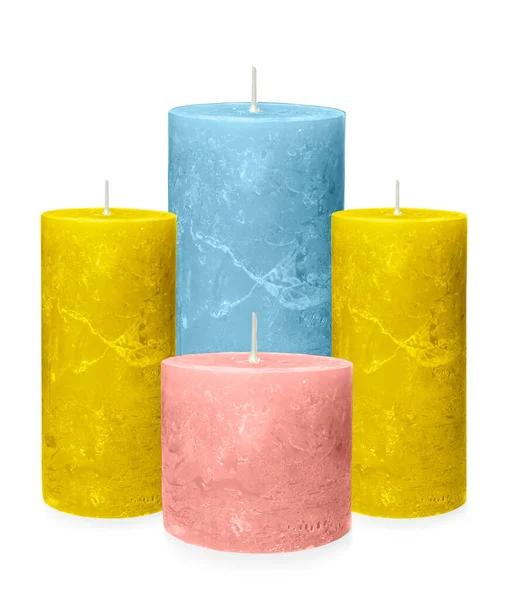 Set Color Wax Candles White Background — Stock Photo, Image