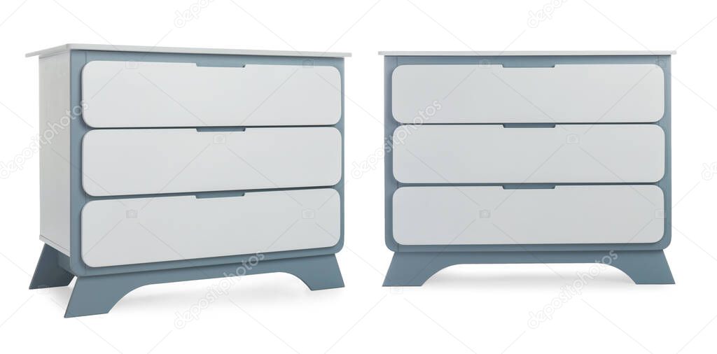 Modern chests of drawers on white background