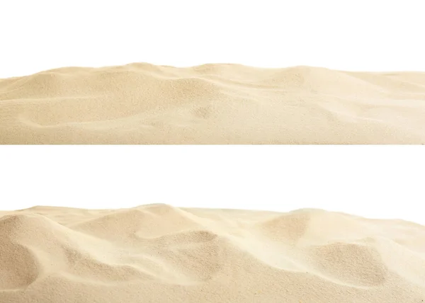 Σωρούς Ξηρής Άμμου Παραλίας Λευκό Φόντο — Φωτογραφία Αρχείου