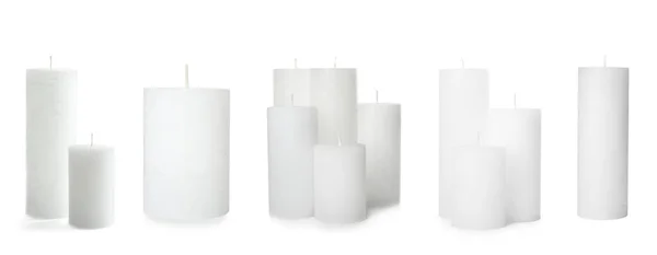 Set Velas Cera Sobre Fondo Blanco Diseño Banner — Foto de Stock