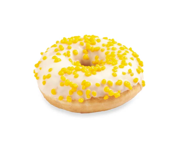 Süße Köstliche Glasierte Donut Auf Weißem Hintergrund — Stockfoto