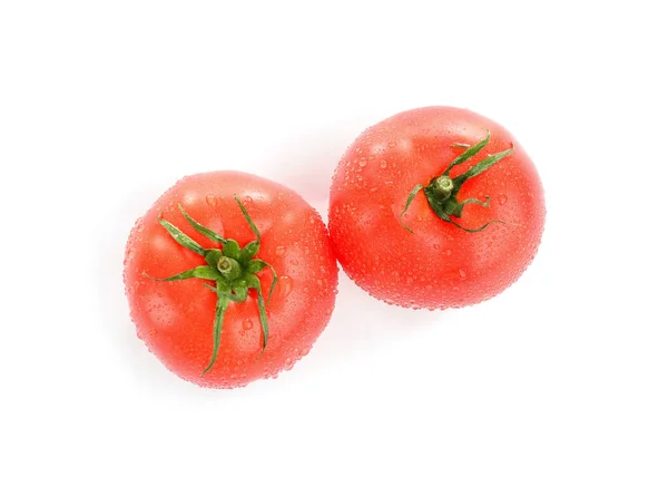 Fresh Ripe Organic Tomatoes Water Drops Isolated White Top View — Stock Photo, Image