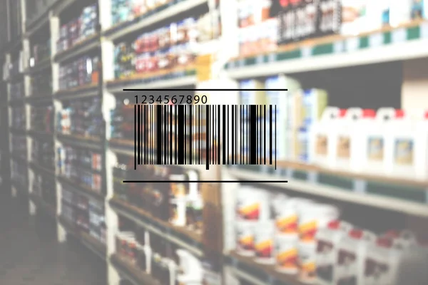 Barcode Blurred View Modern Wholesale Warehouse — Stock Photo, Image