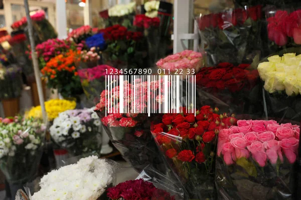 Code Barres Belles Fleurs Fraîches Marché Gros — Photo