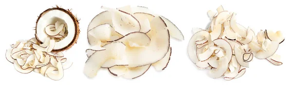 Ein Set Leckerer Kokosnusschips Isoliert Auf Weißem Grund Von Oben — Stockfoto