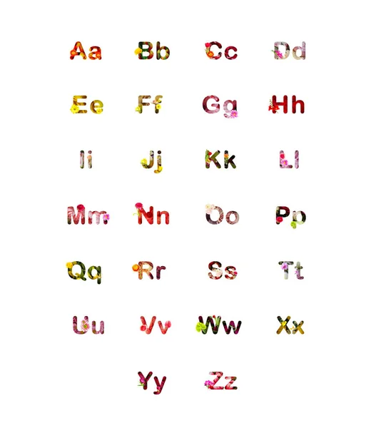 Alfabet Letters Gemaakt Van Bloemen Witte Achtergrond — Stockfoto