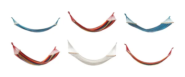Set Met Verschillende Hangmatten Witte Achtergrond Banner Ontwerp — Stockfoto