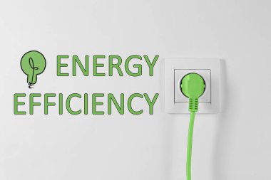 Enerji verimliliği kavramı. Elektrik prizi ve beyaz arkaplan fişi