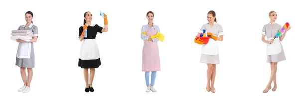 Collage Chambermaids White Background Banner Design — Stock Photo, Image