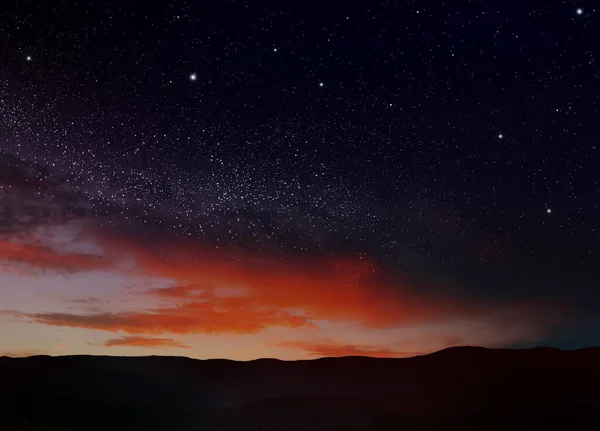 Paisagem Montanha Céu Estrelado Bonito Noite — Fotografia de Stock