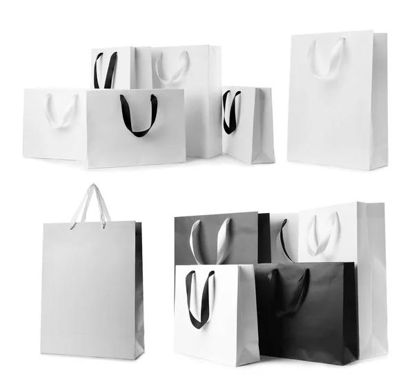 Set Con Diferentes Bolsas Papel Sobre Fondo Blanco —  Fotos de Stock