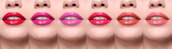 Woman Different Color Lipsticks Collage Banner Design — Stock Photo, Image