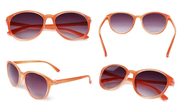 Set Beautiful Sunglasses White Background — Stock Photo, Image