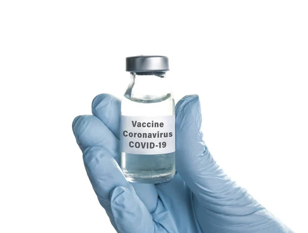 Orvos Gazdaság Koronavírus Vakcina Fehér Alapon Közelkép — Stock Fotó