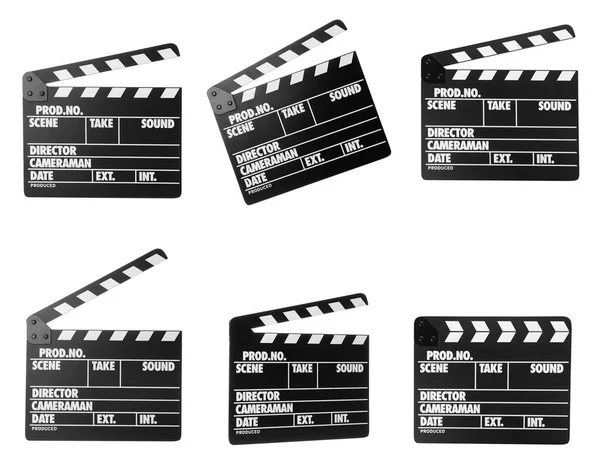 Σύνολο Πλακετών Χειρογράφων Λευκό Φόντο Κινηματογραφική Παραγωγή — Φωτογραφία Αρχείου