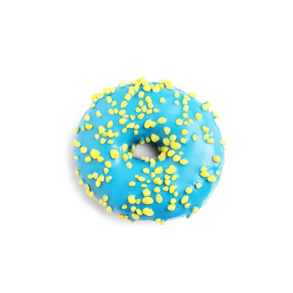 Sweet Delicious Glazed Donut White Background Top View — Stock Photo, Image