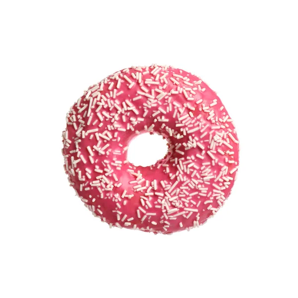 Doce Delicioso Donut Envidraçado Fundo Branco — Fotografia de Stock