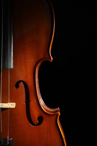 Classic Violin Black Background Closeup View — Stock Photo, Image