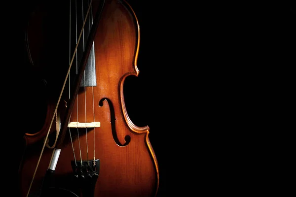 Violino Classico Fiocco Sfondo Nero Spazio Testo — Foto Stock