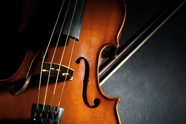 Violino Classico Fiocco Tavolo Pietra Primo Piano — Foto Stock