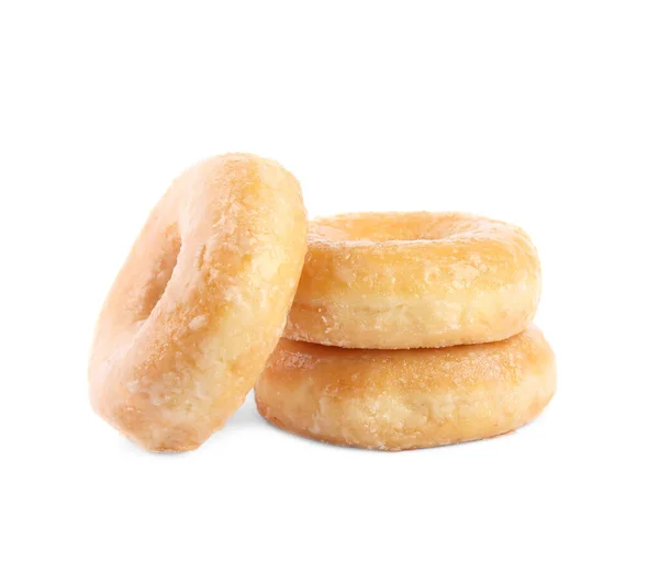 Dulces Deliciosas Rosquillas Glaseadas Sobre Fondo Blanco — Foto de Stock