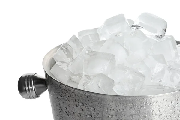 Metal Bucket Ice Cubes Isolated White — Stock Photo, Image
